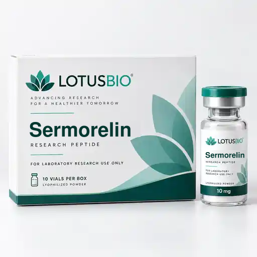 Sermorelin research peptide packaging by LotusBio